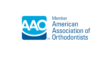 A logo displays "AAO" and "Member American Association of Orthodontists" on a black background, emphasizing professional affiliation in orthodontics.